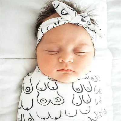 

Baby Anti-kick Sleeping Bag Knotted Bow Headband two-piece Set Infant Cocoon Swaddle Warp