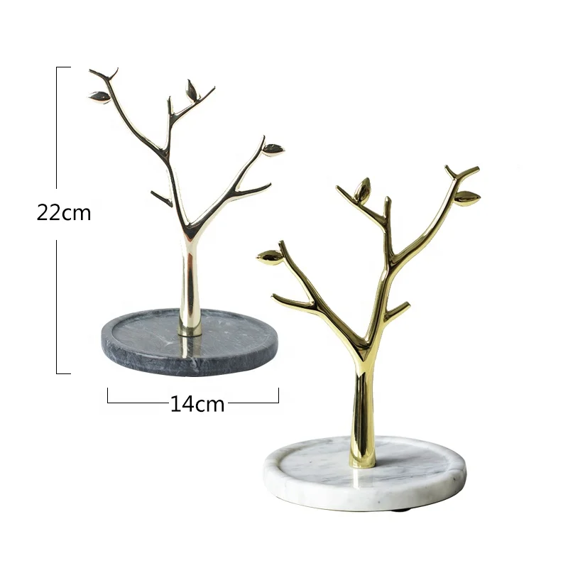 

Custom Wholesale Tree Jewelry Rack Metal Jewelry Set Stand Display Holder with Marble Tray, White/gray/black/green,100%natural