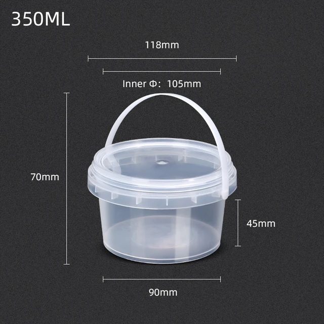 

2pcs 350ml Transparent Plastic Bucket Small Food Packing Container Custom Printed