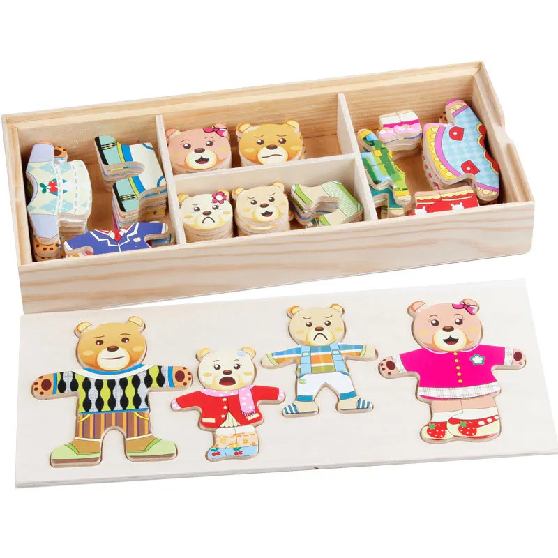 wooden teddy bear dress up puzzle