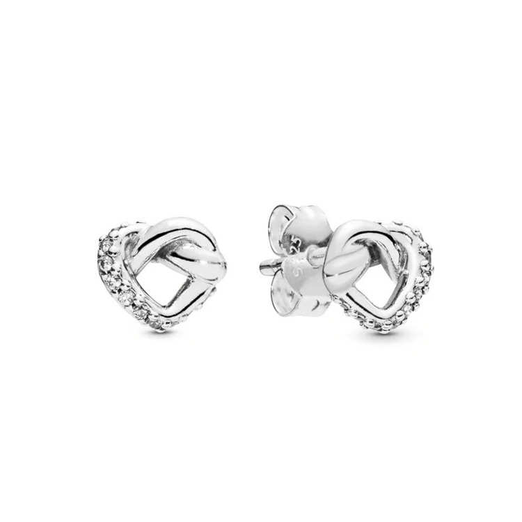 

Luxury sterling silver 925 jewellery heart knot stud earrings 2021, Silver color