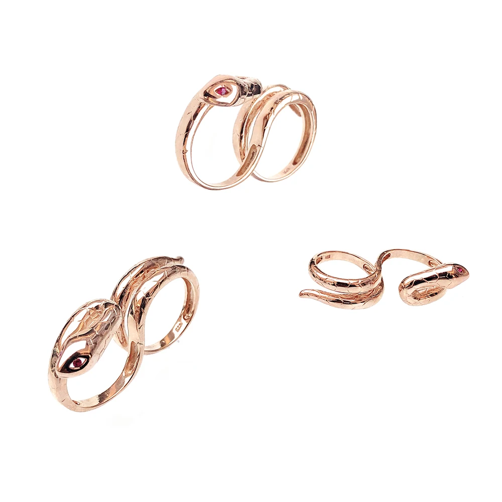 

925 Sterling Silver Hip Hop Style Gold Plated 3D stereo Shape Snake Ring