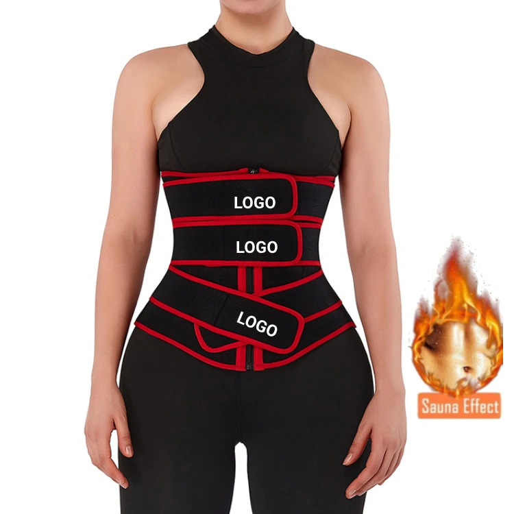

Custom Logo Private Label Women Slimming 3 Strap Belt Back Support Waist Trimmer Neoprene Waist Trainer Shaper, Black and red