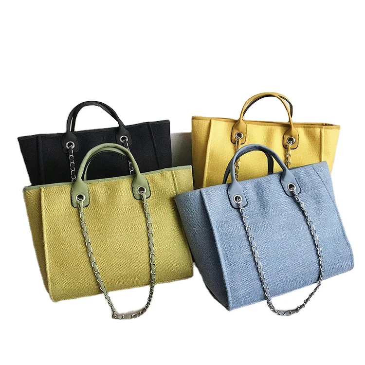 

2021 Hot Selling Low MOQ Logo Customized Designer Bag Bolso De Mano Large Capacity Canvas Tote Bag Chain Handbags For Women