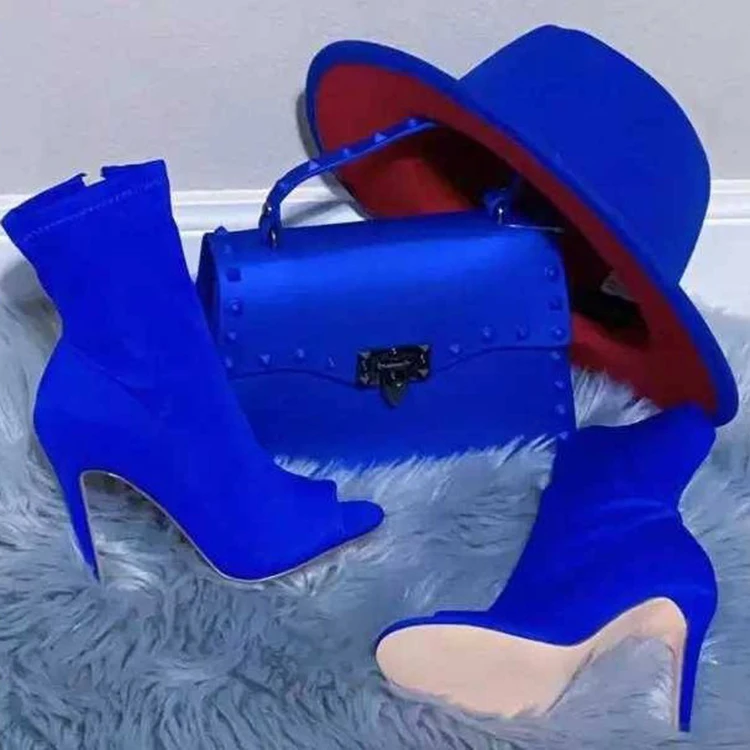 

Fashion set heeled boot Women open toe high heel boot with match purse handbag and shoes women boots