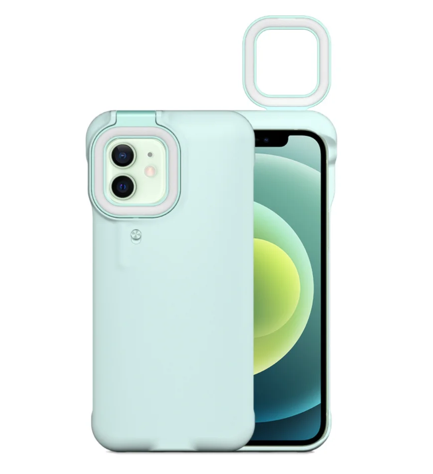 

2021 Newest Products Ring Flash Protection Shell for iphone 12 11 X XR 7 PLUS Phone case slim design intelligent fill light, White,blue