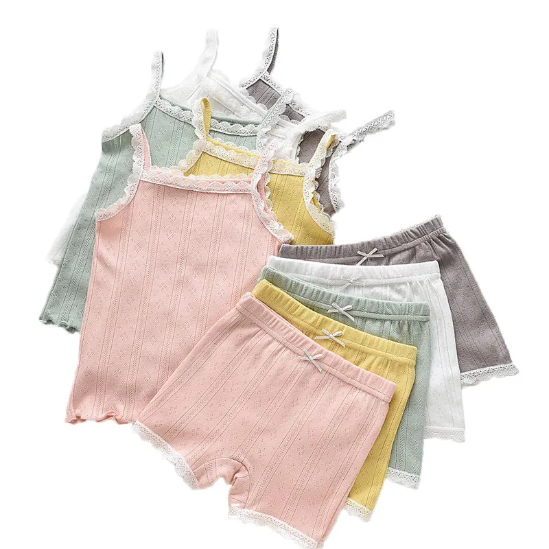 

kids clothing baby children's summer toddler girls' clothing sets cotton knitted lace vest shorts pant clothes Toddler Short Set, Picture