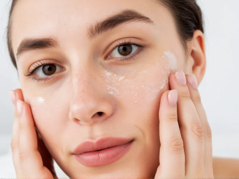 Applying natural face scrub with fingertips