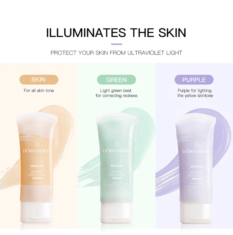 Domani Beauty 2020 Base Organic Moisture 3 Colors Brighten Sunscreen Oil Control Waterproof Makeup Wholesale Liquid Face Primer