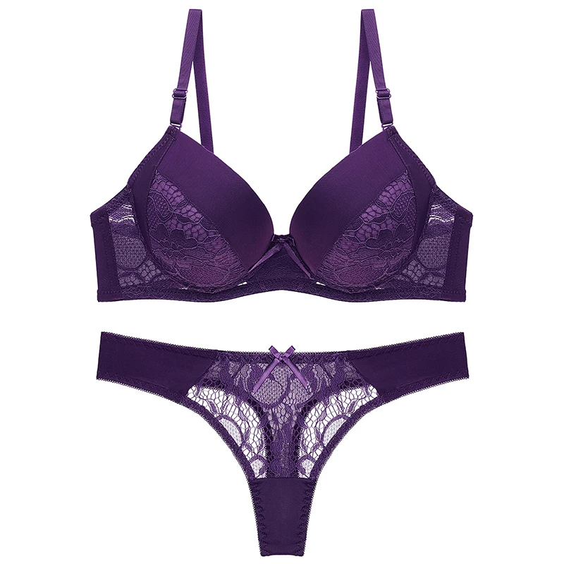 

Wholesale Thin Cup Women bra and panty sets Sexy Lace Thongs Deep V Underwear set