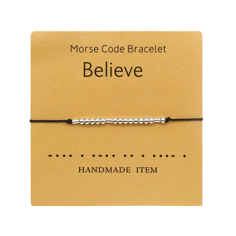 

Amor 2021 Amazon Hot Handmade Wish Card Silver Beads Bracelet Charm Morse Code Cipher Couple Lovers Bracele