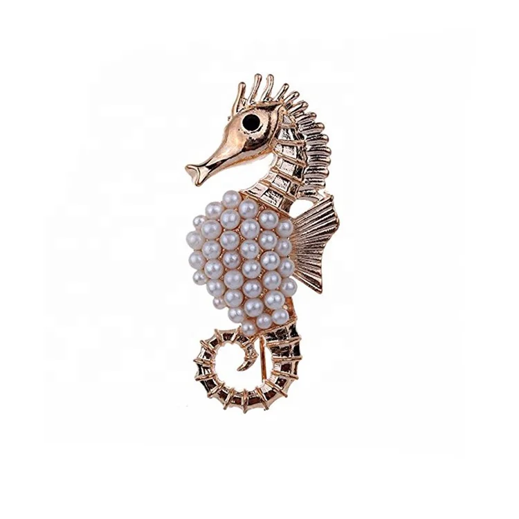 

Gold Plated Vintage Noble Pearl Seahorse Brooch Animal Brooches Pin For Gift