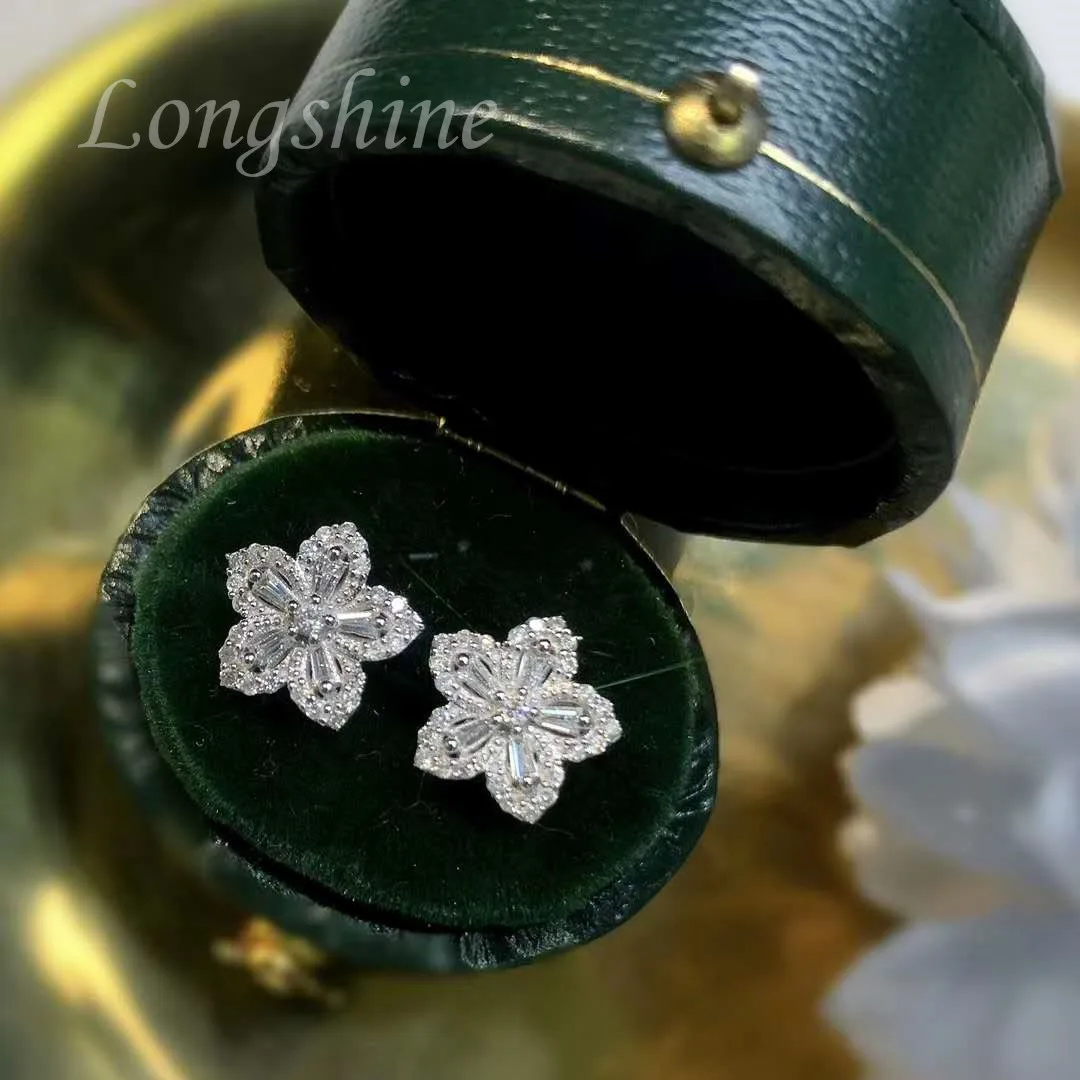 

Cute Statement Cherry Blossom Shaped Charm Jewelry Flower Stud Earring 18K Solid Gold Diamond Trendy Korean Earrings