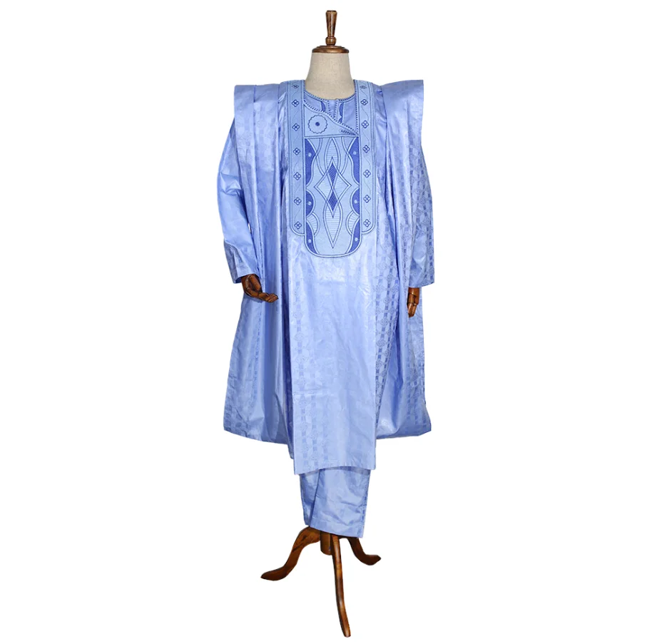 H & D African style Men Long Clothes cotton embroidery Mens Suit Tops Shirt 3 piece set