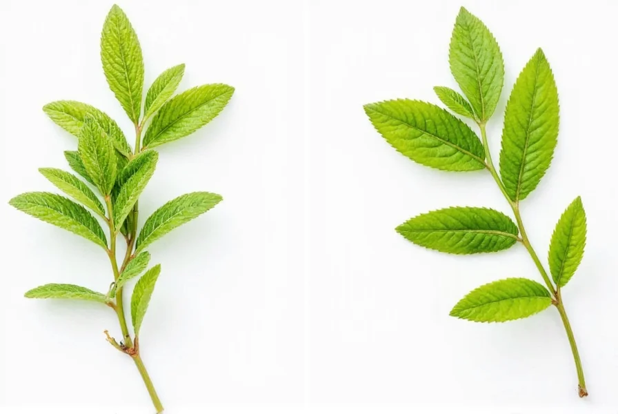 Comparison of fresh anise plant versus anise hyssop showing leaf structure differences