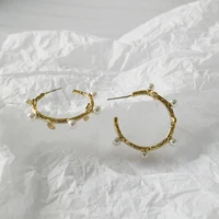 

28mm Gold Round Mini Pearl Hoop Earrings for Women Leaf and Flower Earrings Hoops Textured Minimalist Hoop Earrings