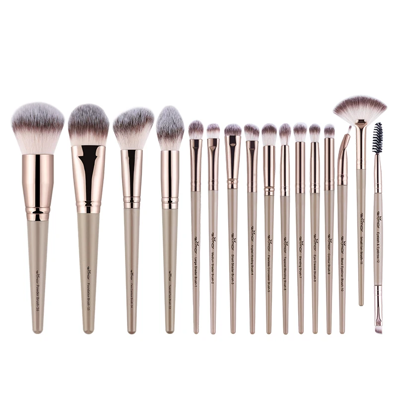 

16Pcs Professional Make Up Brush Set Foundation Eyeshadow Cosmetic Makeup Brush, Black, champagne