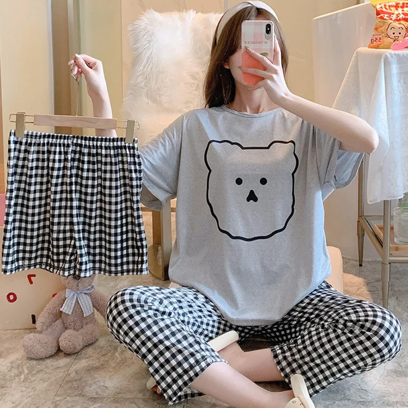 

3 Piece Set 2022 new colors wholesale animal korean sleepwear pajama adult women cotton polyester pajamas set pants, Picture shows