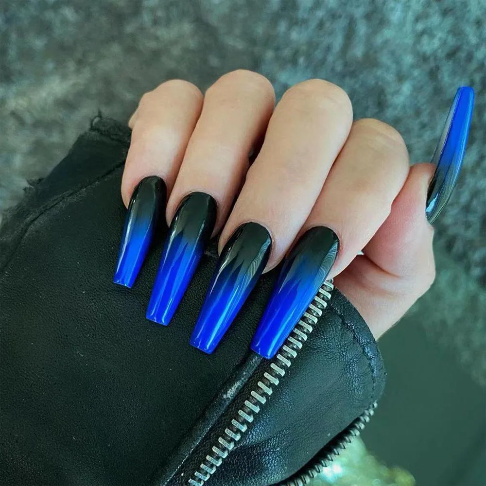 

blue Beauty Tips Womens Ladies Press On Nails fake long coffin nail tips false gradient nail