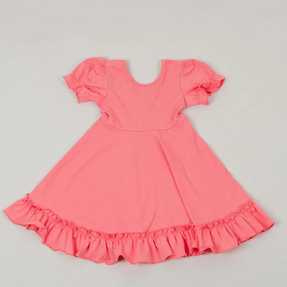 

Ready to ship baby little girls solid color dress boutique short sleeve dresses clothing for children, Customized color