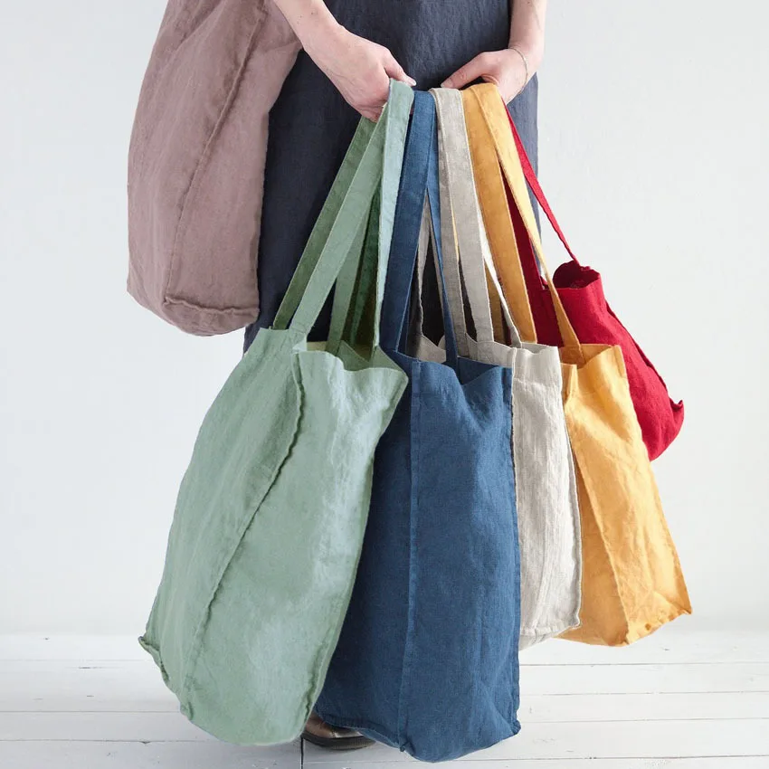 

luxury customized cotton linen shopper bag with logo tote linen shopping bag, Customized color