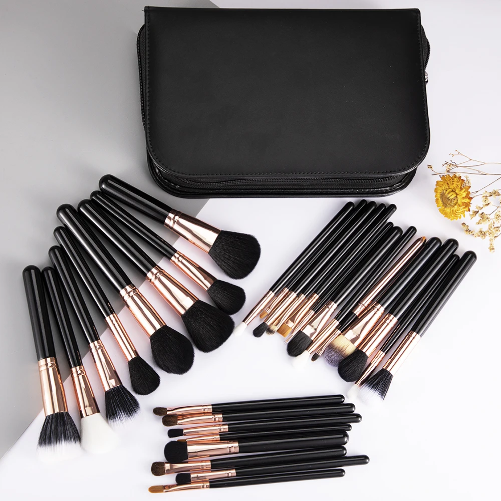 

Professional 29pcs Luxury Makeup Brushes Complete Kit Extravganza Copper Kit Collection Make Up Brushes with Case, Black