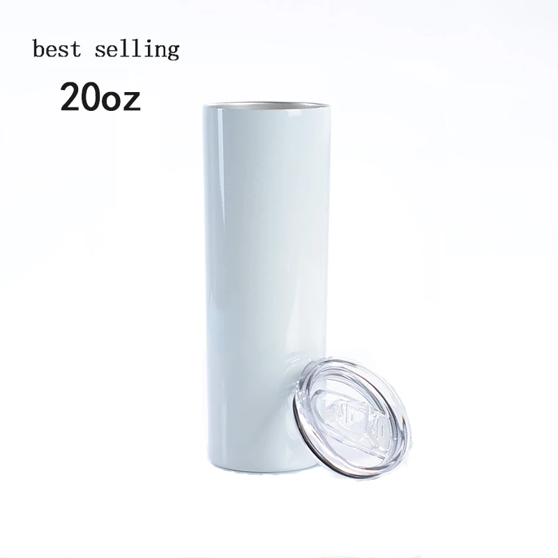 

20oz Skinny White Straight Sublimation Blanks wholesale Stainless Steel Tumblers With Metal Straws
