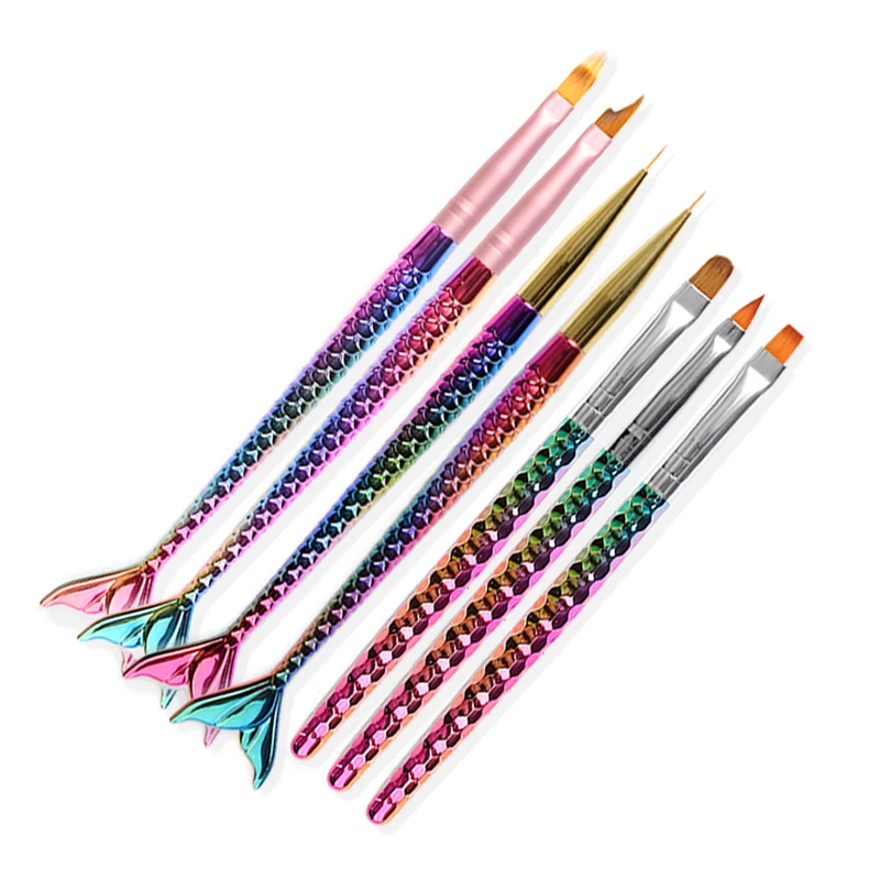 

1 Pcs Mermaid Gradient Metal Handle Nylon Hair Nail Art Brush Pen DIY Drawing Design Line Painting Manicure Dotting Tools