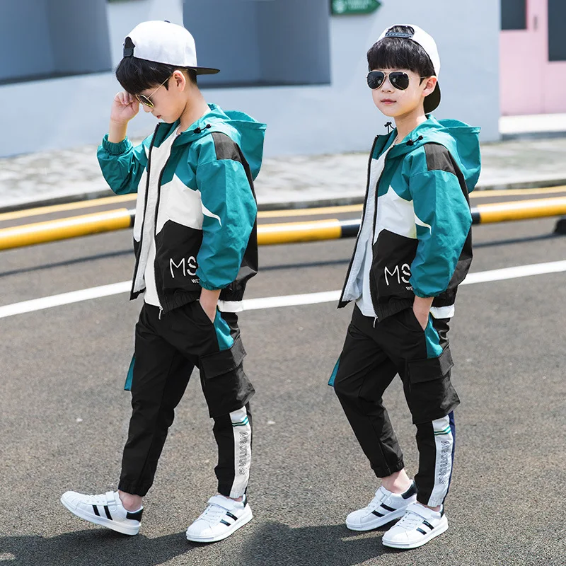 

Z82623B korean style casual children boys clothes clothing sets kids sports wears set, As pictures