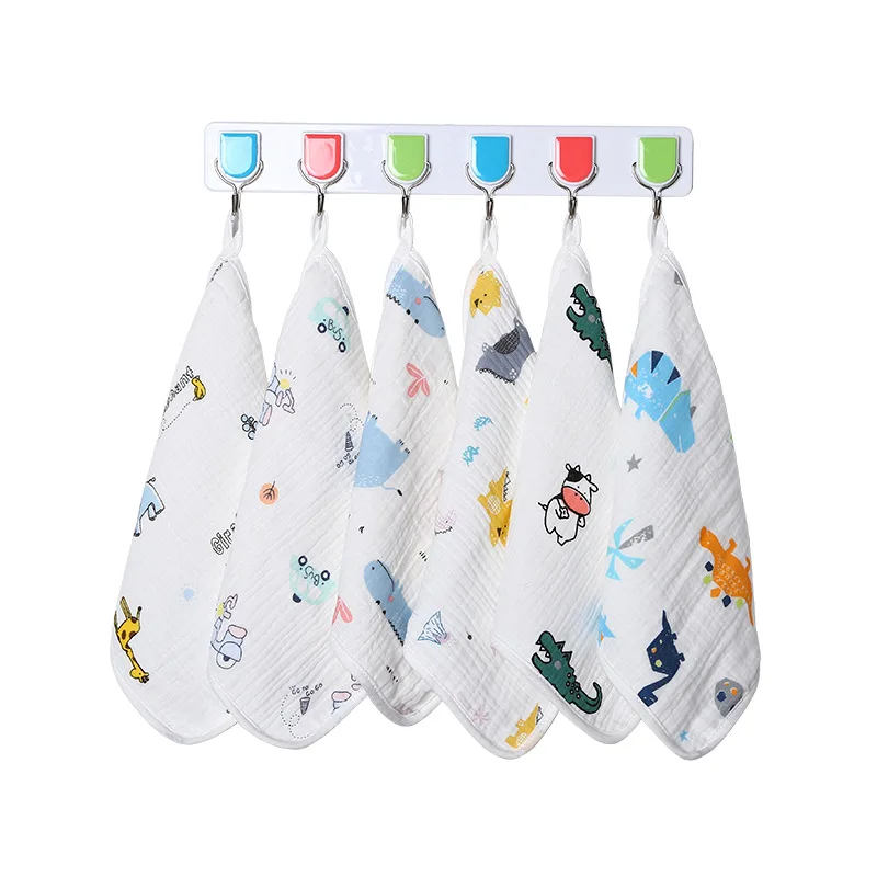 

Baby washcloth cartoon printing baby towel baby pure cotton cloth mouth towel 4-layer marshmallow square