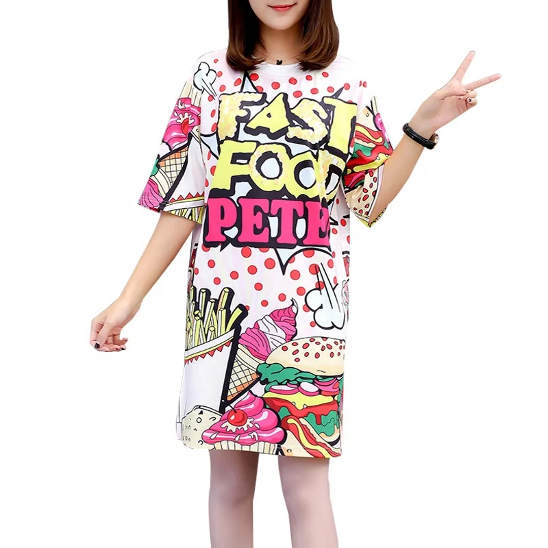 

2021 new arrivals fashion oversized tshirt wholesale girls' sleepwear Casual Letter full print women dresses sleep dress