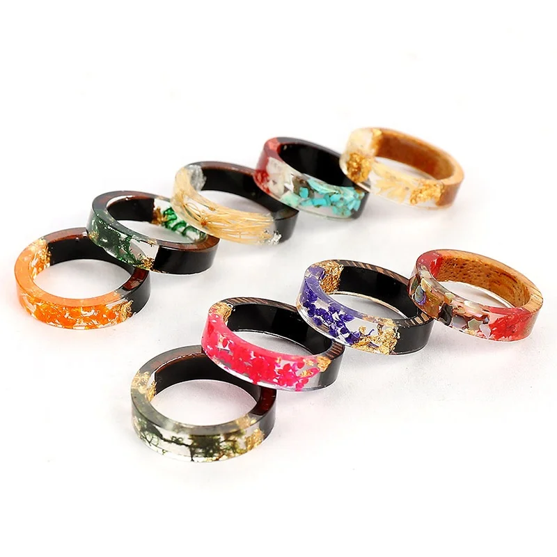

New Design Rings For Women Men Vintage Clear Wood Resin Handmade Dried Flower Epoxy Rings Romantic PartyJewelry Gifts