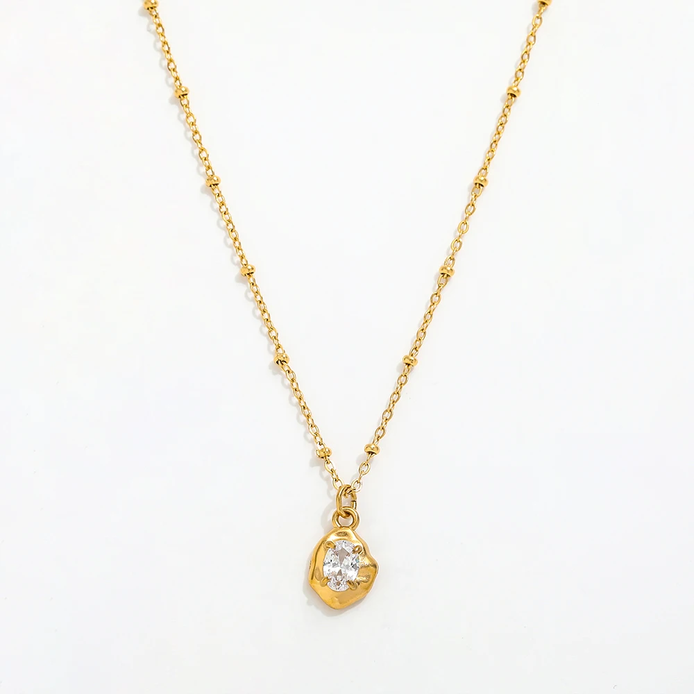 Joolim 18K Gold Plated Irregular Zirconia Pendant Bead Necklace Stainless Steel Tarnish Free Fashion Jewelry