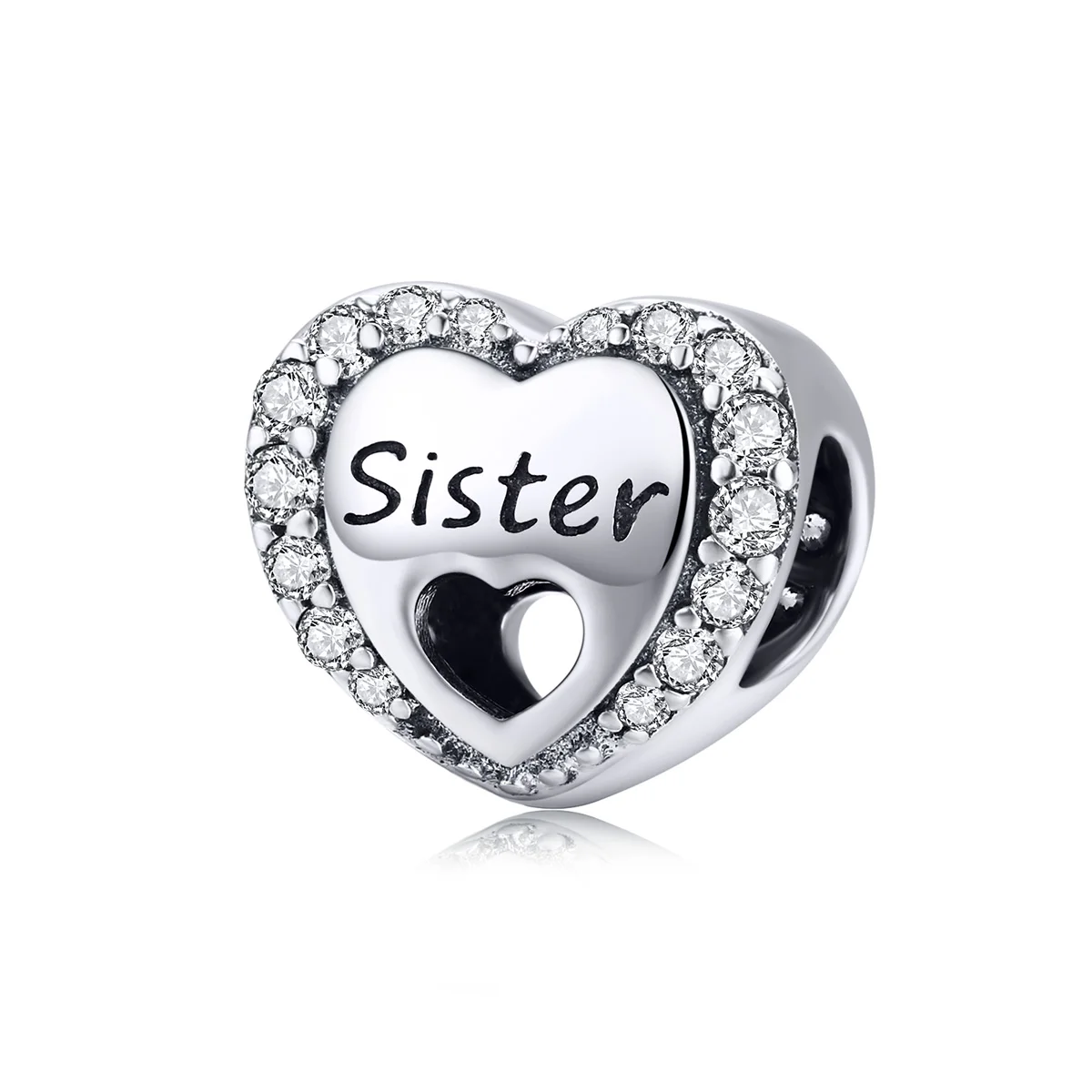 

BAMOER Family Beads for Bracelet Heart Shape Love Sis Sister Charms Silver 925 European Luxury Brand Fine DIY Jewelry SCC1141