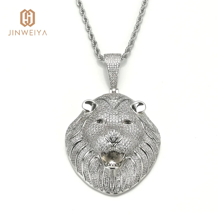 

Factory custom quality lion shape hip hop iced out cuban chain with pendant diamond zircon gold plated pendant