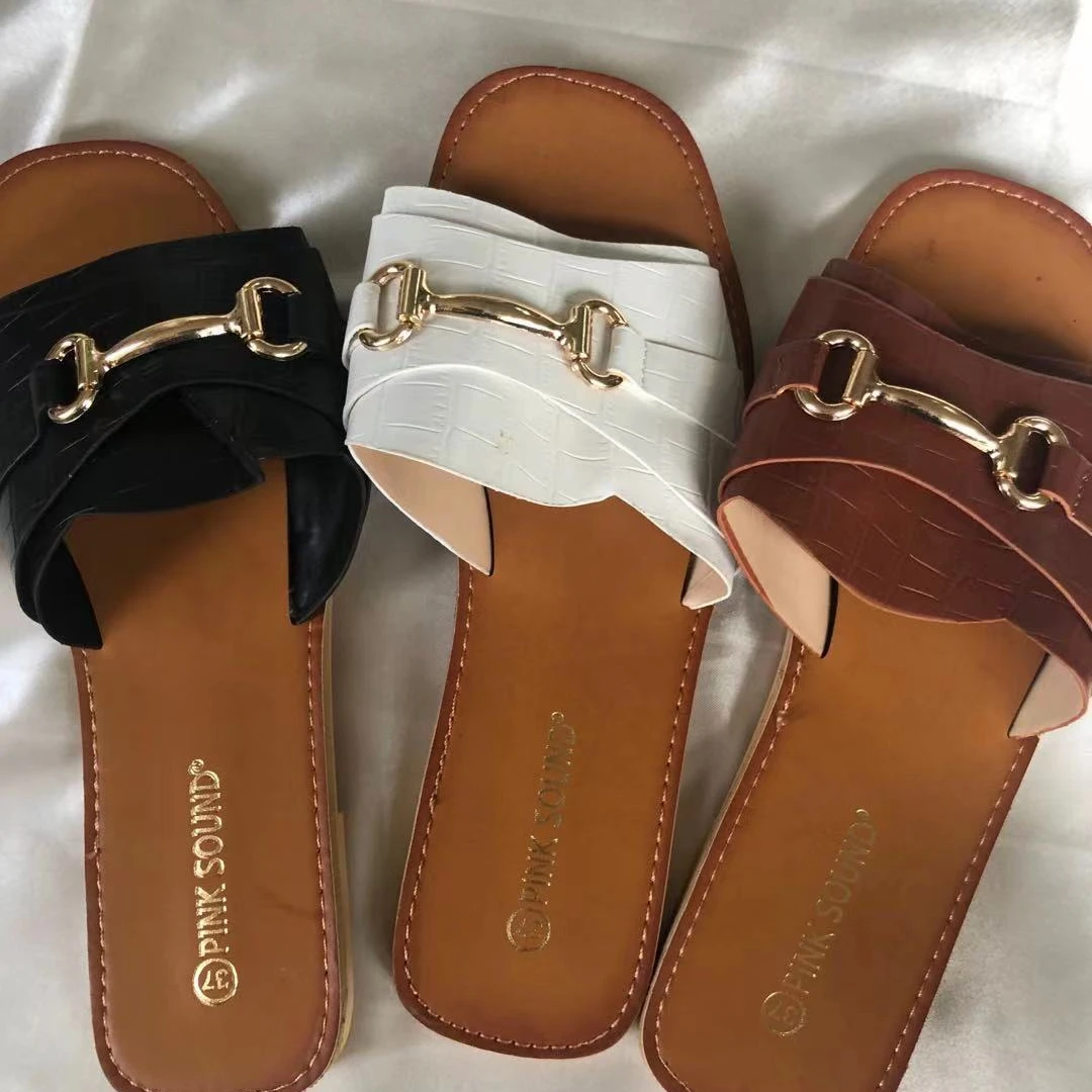 

Factory Wholesale Ladies Casual Flat Slippers Square Toe Open Toe Leather Solid Color Ladies Comfortable Slippers