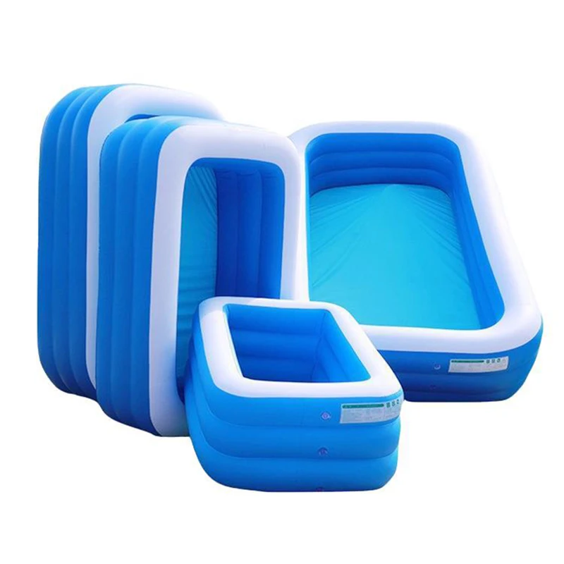 

150cm Three Layer Rectangular Family Adult Durable Inflatable Pool Summer Children Rectangular Swimming Pool Game Pools, Blue