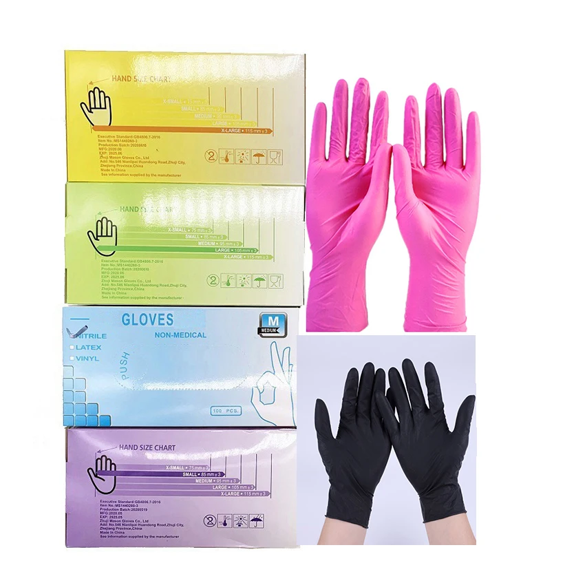 

Wholesale High Quality Manufacturers disposable nitrile beauty make up powder free black purple green gloves, Customized