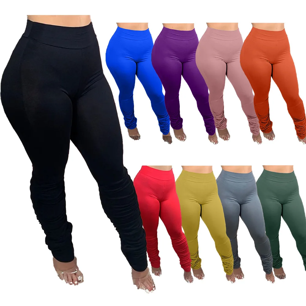 

European and American fashion women's pleated slim cotton leggings