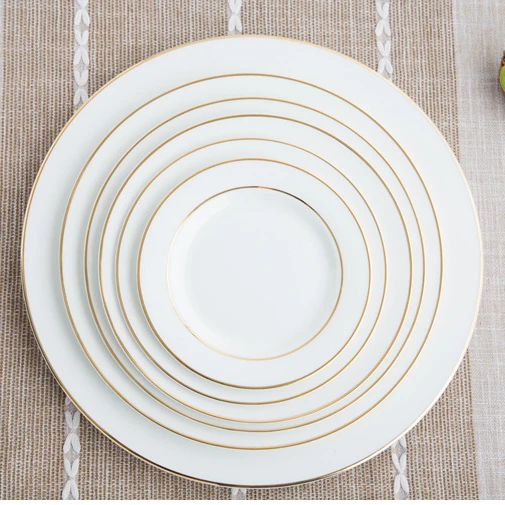 

Restaurant Golden Rim Hand Painted Ceramic Plates Fine Porcelain Dish Set Dinner Dinnerware Plates 6''7''8''9''11, White