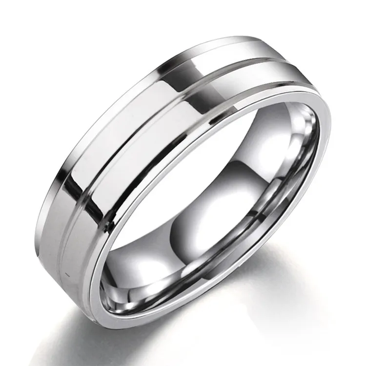 

Wholesale Fashion 6MM Stainless Steel Rings Men's Women's Groove Rings Couple Jewelry, Silver color