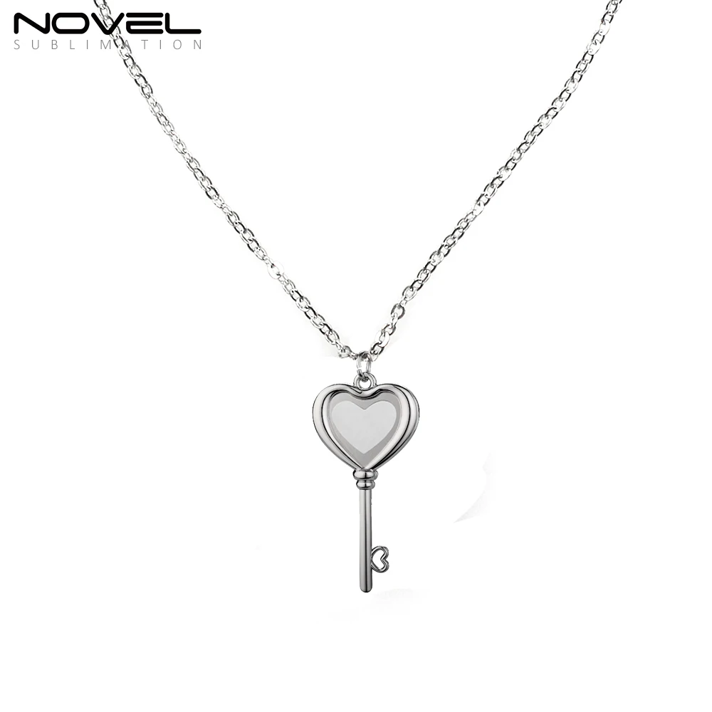 

Customized Blank Zinc Alloy Jewelry Heart Key Shape Sublimation Necklace, Sliver