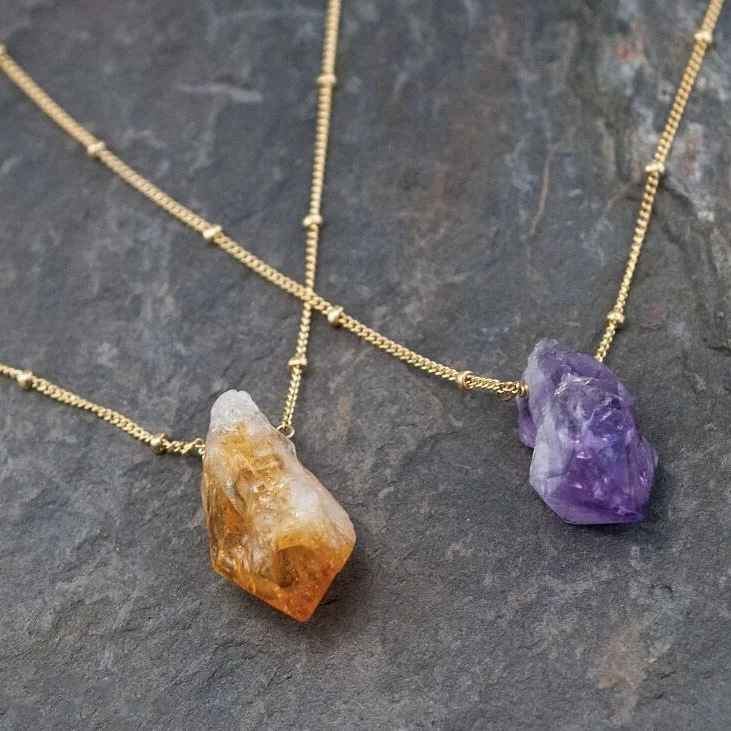 

BD-E355 amazing!! Raw citrine pendant amethyst pendant chain necklace gold chain necklace holiday gift for love