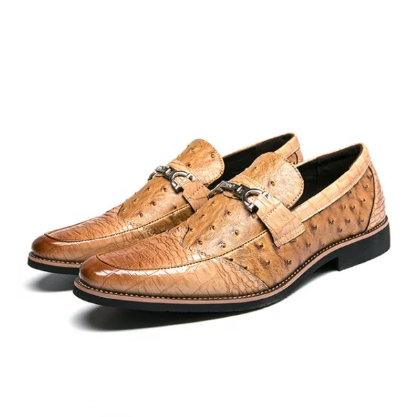 

2021 new retro pattern men's leather shoes shallow mouth wear-resistant simple casual men's shoes gradient buckle leather shoes, Brown
