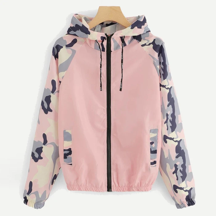 

2020 Wholesale Custom Printing Pattern Spring Windbreaker Jacket For Women Camo Sleeve Fashion Jackets, Colors