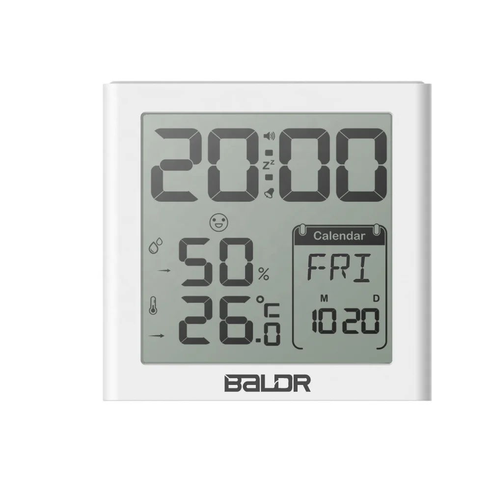 

BALDR B0330 Digital Square Alarm Clock with Thermometer Hygrometer Snooze Calendar for Bedroom Temperature Humidity Cock