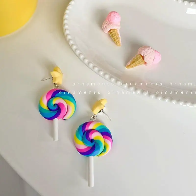 

Resin rainbow ice cream candy colour drop earring 2021 women kids jewelry