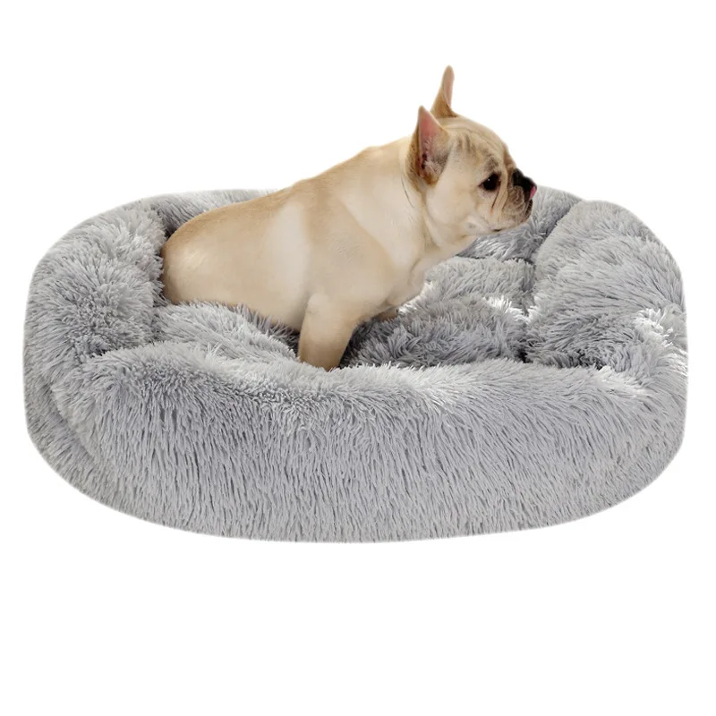 

40CM 120CM Custom Fur Canvas Warm Round Donut Cuddler Luxury Animal Bed Cat Cushion Pet Beds for Dog, Customized color