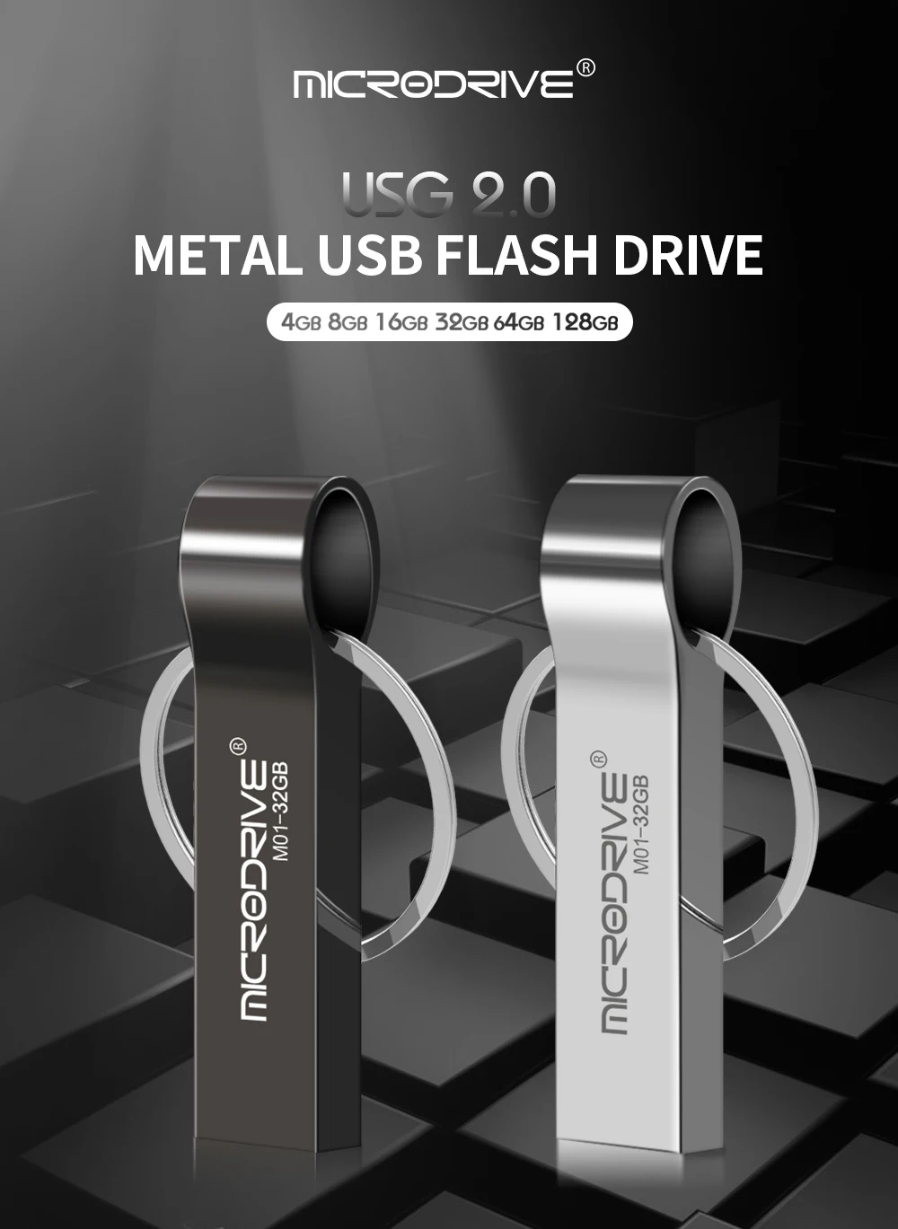 wholesale Custom Logo Stainless Steel Key chain USB pen drive 1GB 2GB 4GB 8GB 16GB 32GB 64g memory stick - ANKUX.COM
