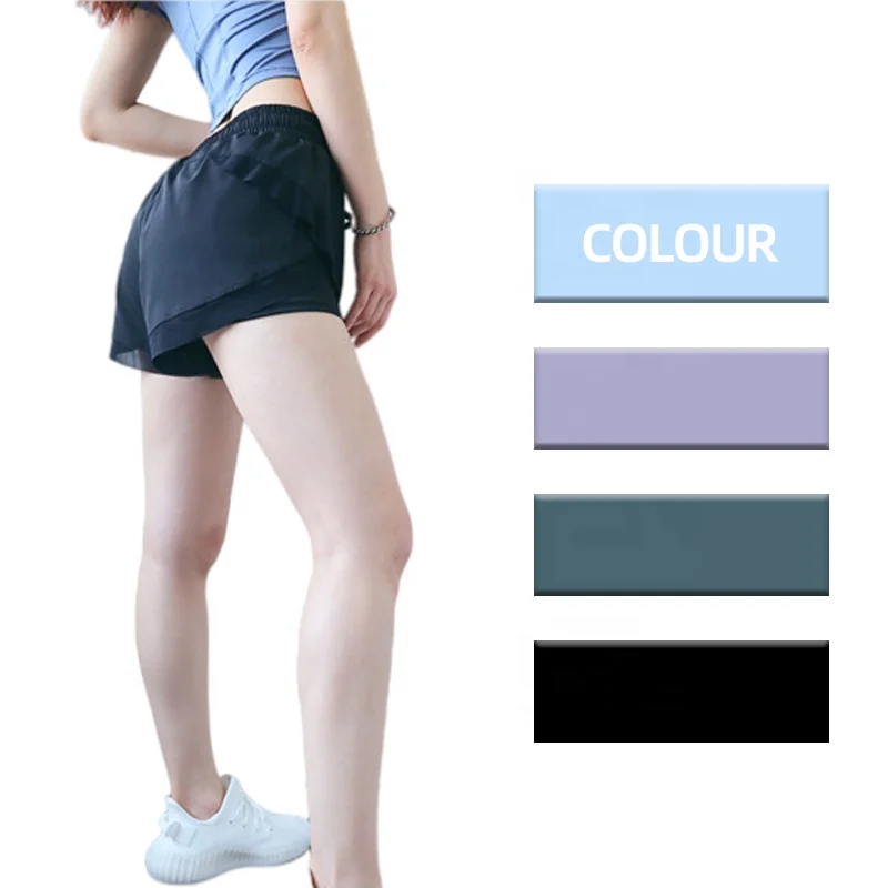 

Quick drying anti-light 2-piece Summer Running Pants Breathable Fitness Yoga Elastic Belt Womens Workout Shorts With Pocket, Green,black,purple